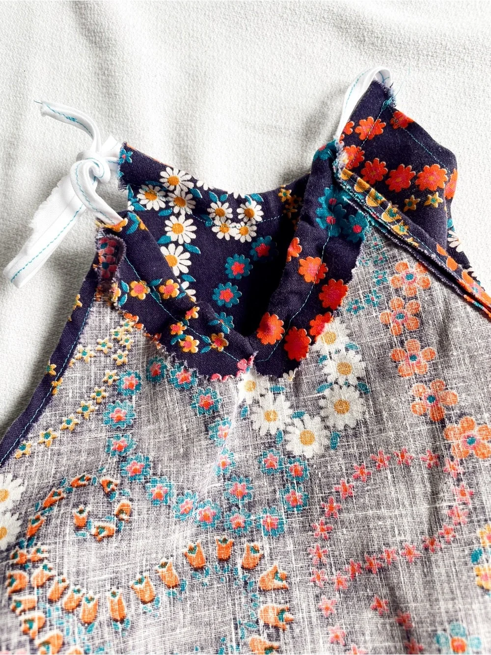 VINTAGE 60s 70s Handmade Baby Dress Strappy Plum Purple Paisley Floral Daisy